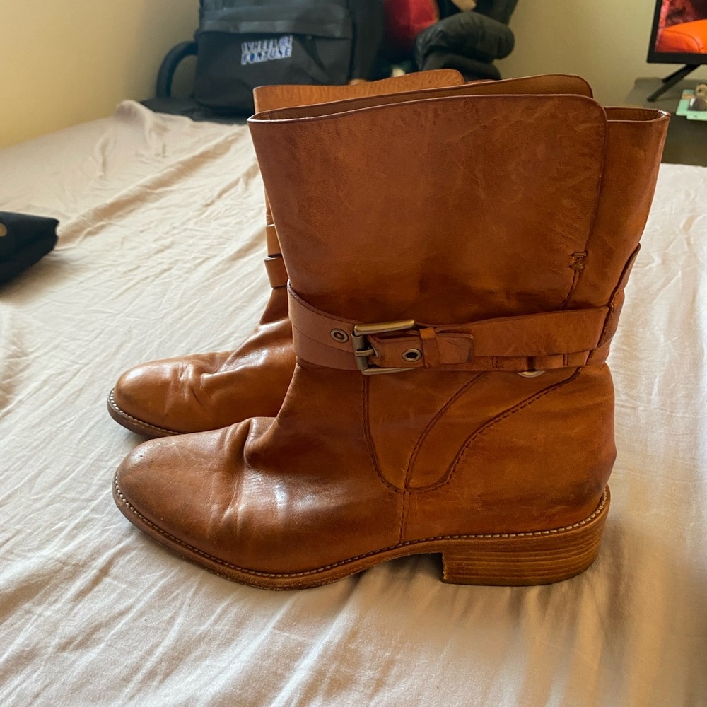Coach Tan Leather Ankle Boots